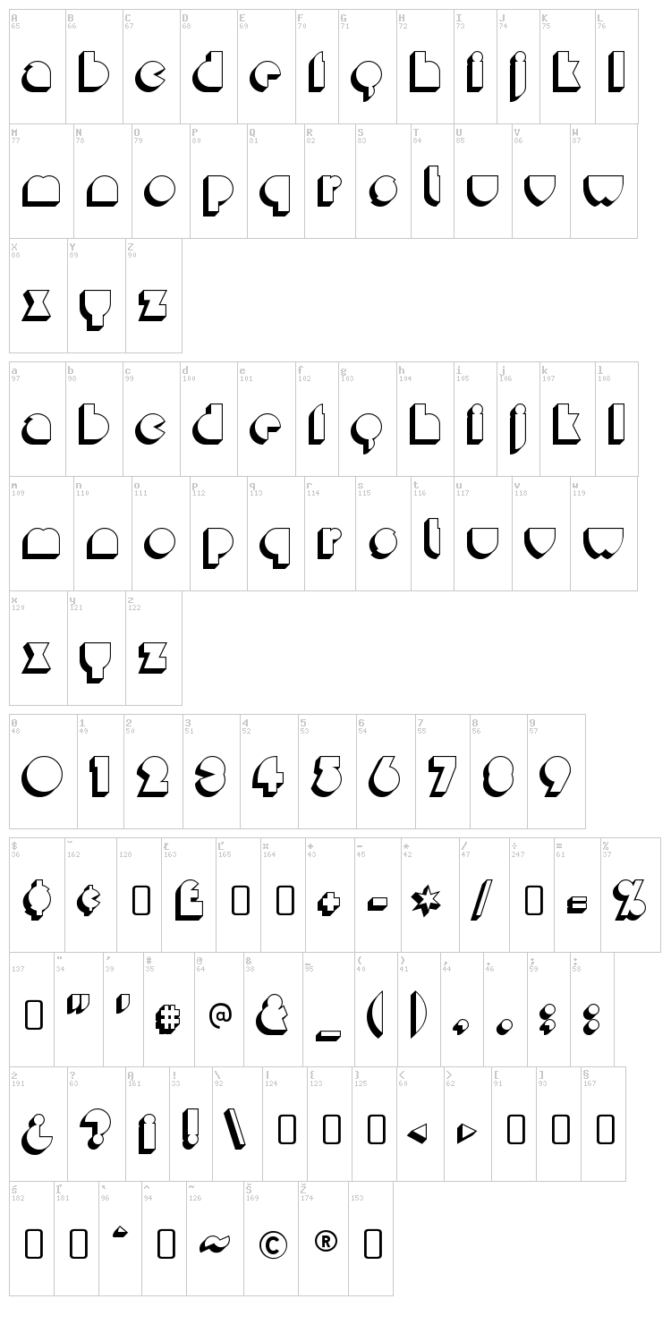Misirlou font map